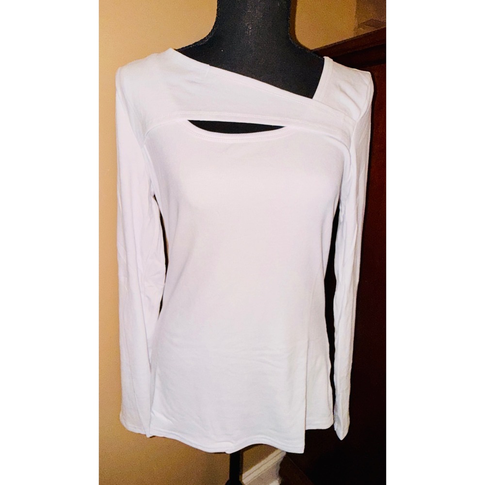 Sherosa Cutout Long Sleeve Top Women L White NEW Asymmetrical Ribbed Knit